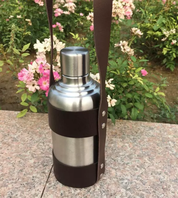 18Oz Stainless Steel Wine Whiskey Flask Bottle Flagon Kettle with Leather Case