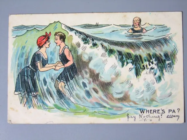Postcard, Comic, Ellam, Where's Pa? Bathing Beauty Underwater...Grade G+