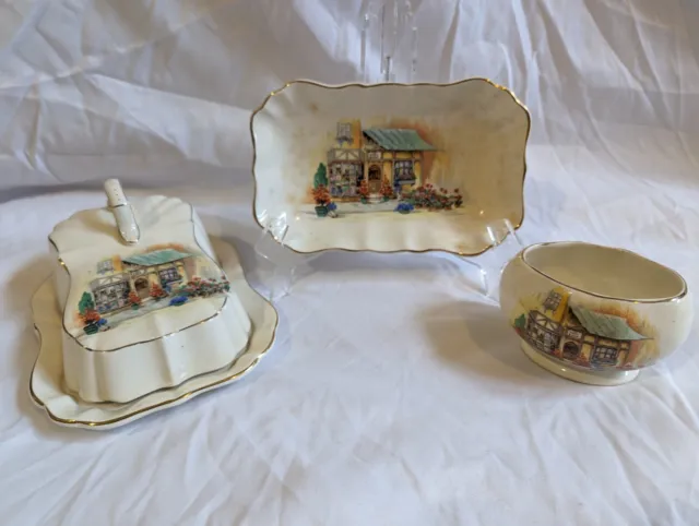 Vintage Sandland Ware Posy Shop Butter Dish and 2