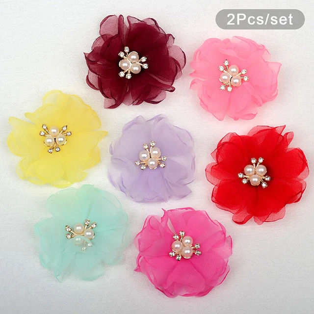 1Pcs Imitation Pearl Organza Camellia Flower 6CM 3D Flower DIY Accessories PF