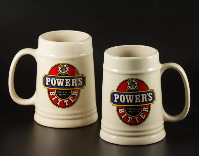 pair POWER'S BITTER CERAMIC BEER MUGS CUPS STEIN LOGO