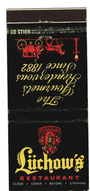 LUCHOW'S RESTAURANT matchbook matchcover - VINTAGE NYC NEW YORK