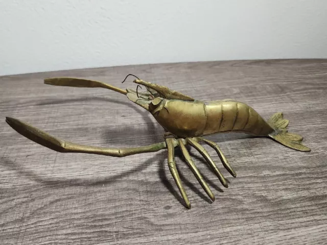 Large Brass Vintage Crawfish Shrimp Lobster Prawn Ornamental Taiwan