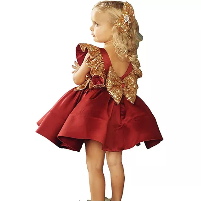 Toddler Kids Baby Girls Sequin Bowknot Dress Wedding Party Princess Dress UK 2