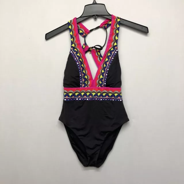 Trina Turk Women One Piece Swimsuit Size 4 Deep V-Neck Black B258 -8