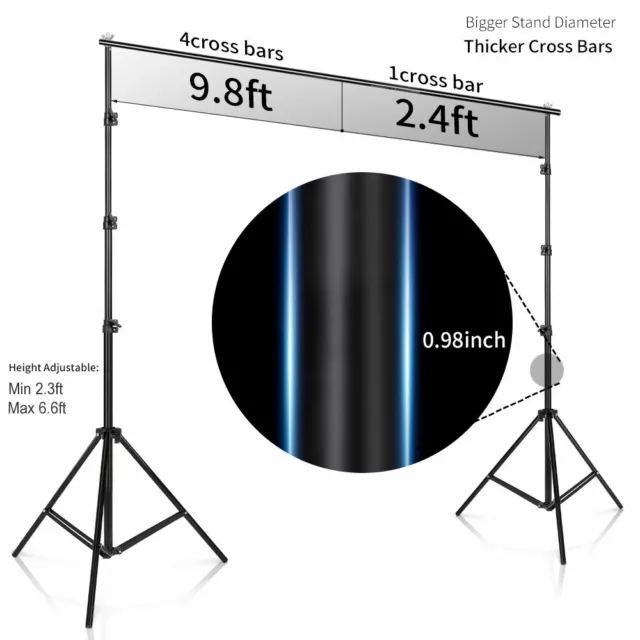 10Ft Adjustable Photography Background Support Stand Photo Backdrop Crossbar Kit 2