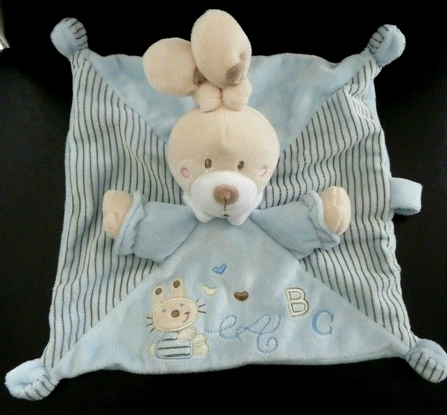 * Doudou Plat Simba Nicotoy Lapin Bleu Oreilles Nouees Abc Carre - Etat Neuf*