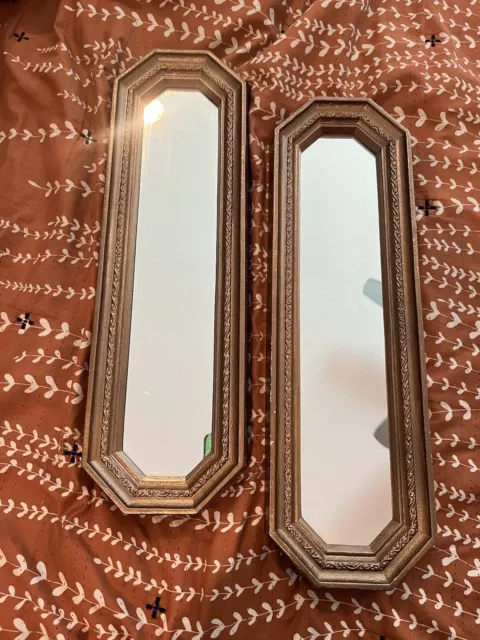 2 Gold Vintage Rectangle Mirrors Boho Modern Gold Mirrors 5x17in