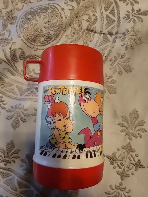 Vintage The Flintstones Thermos Drink Cup "The Dinos In The Studio" 1989 Denny's