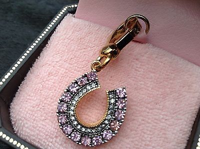 NIB Juicy Couture New Genuine Boxed Gold & Pink Crystal Lucky Horse Shoe Charm 2