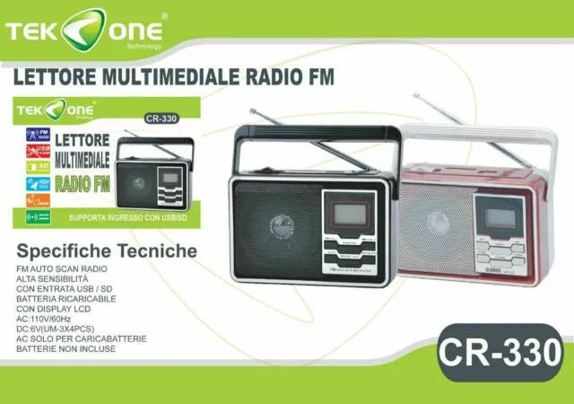 Radio Stereo 3W Portatile Lettore Mp3 Fm Sd Card Usb Batteria Ricaricabile
