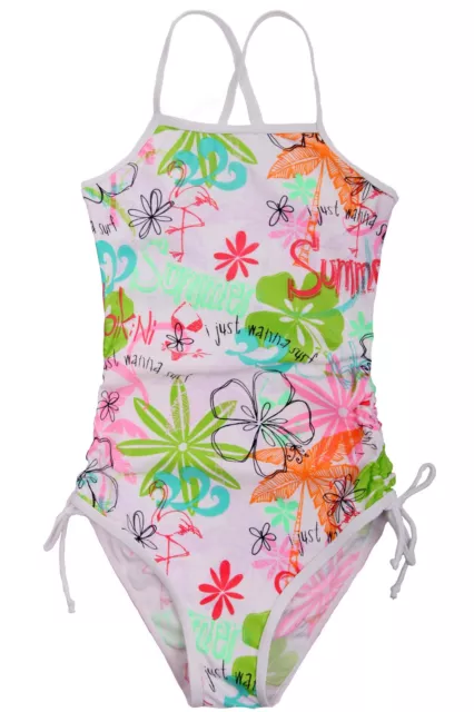 Elfindollkids Girls Floral Print Overall Swimwear in White SZ 6,7,8,9,10,12