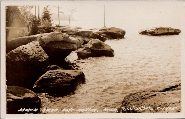 Broken Rocks, PORT AUSTIN, Michigan Real Photo Postcard