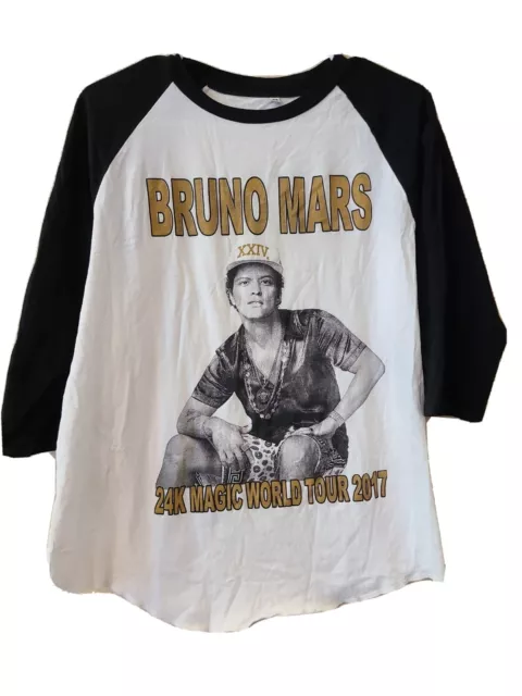 Bruno Mars 2017 24K Magic World Tour Concert Raglan Tee Shirt White Size Medium