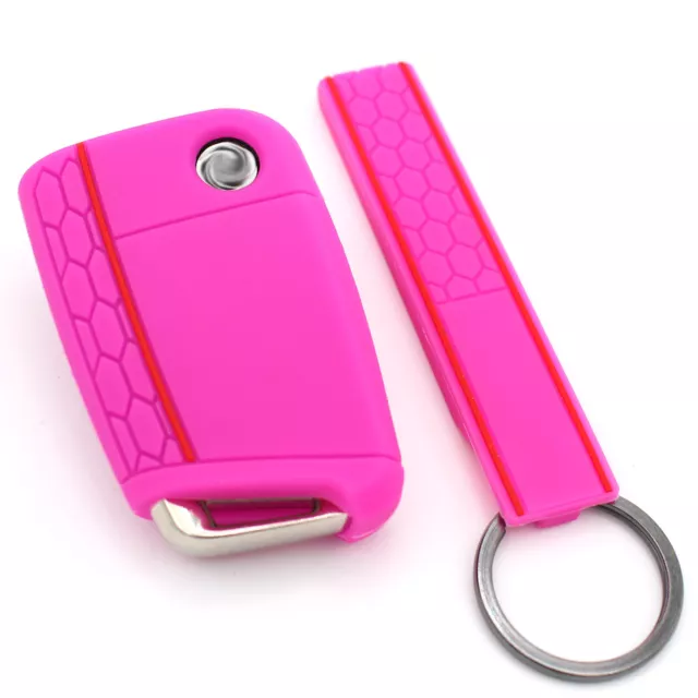 Schlüsselhülle VB + Keytag Neon Pink Silikonschutz Autoschlüssel Fernbedienung