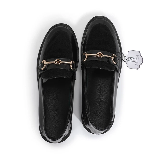 XZQTIVES Metal buckles Black simple Lefu shoes decorated