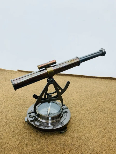 Boussole Nautique En Laiton Alidade Navire Instrument De Travail Vintage...