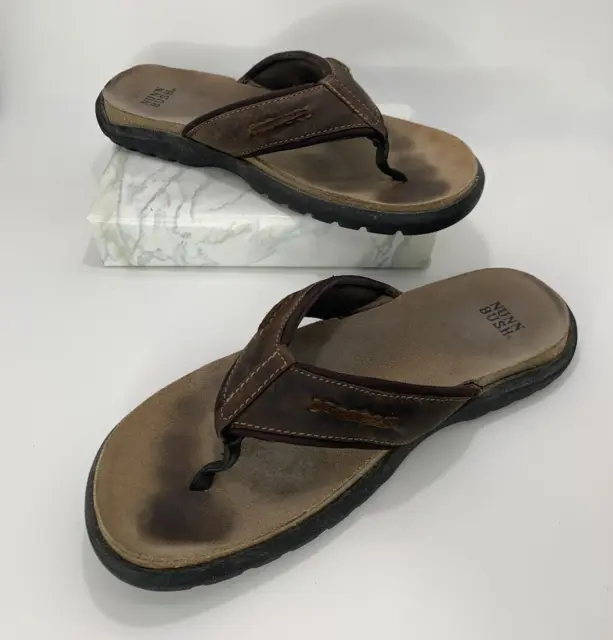 Nunn Bush Mens Leather Brown Flip Flops Sandals Size 9M 83586-02