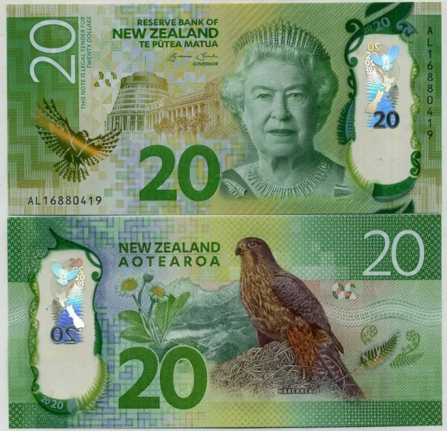 New Zealand 20 Dollars 2015-2016 Polymer P 193 Queen Elizabeth QEII UNC