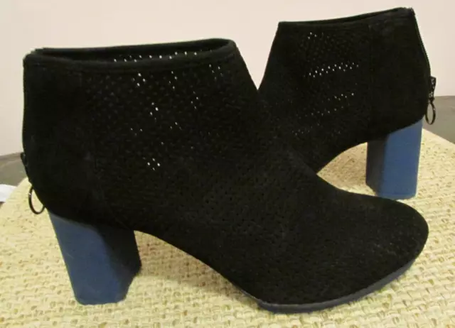 Women's CAMPER Perforated Black Suede Leather Blue Heel Boots Size 37