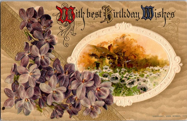 Vtg Postcard Winsch With Best Birthday Wishes c1914 Embossed