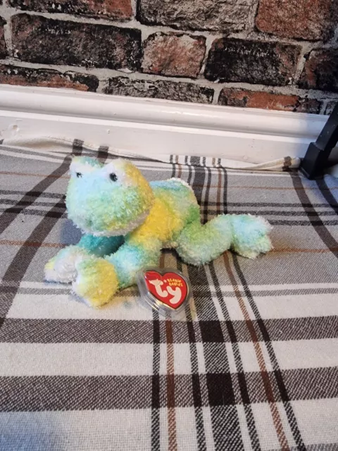 BNWT 2006 TY Beanie Babies - Webley - Fluffy Green Frog Soft Plush Toy Teddy