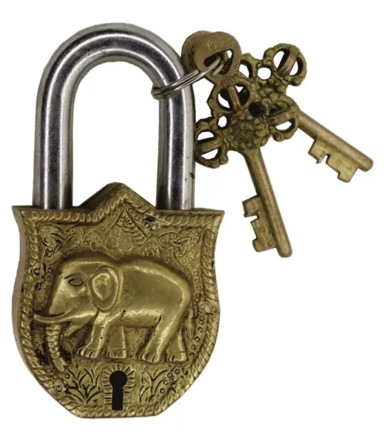 Elephant Shape Padlock Antique Style Handmade Brass Door Lock with Working Keys