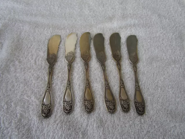 SET OF 6 ~[  R.C. Co. Isabella / Grape ]  Silverplate Flatware Butter Spreaders!