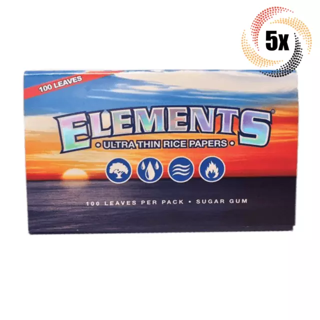 5x Packs Elements Single Wide 1.0 | 100 Papers Each | + 2 Free Rolling Tubes