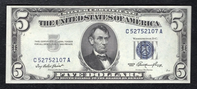 Fr. 1655 1953 $5 Five Dollars Silver Certificate Note Gem Uncirculated