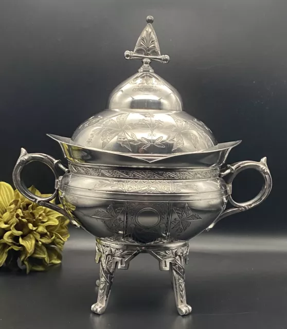 Antique MERIDEN B CO Silverplate Footed BUTTER DISH #1893 1/2 - 3 Piece 1800s
