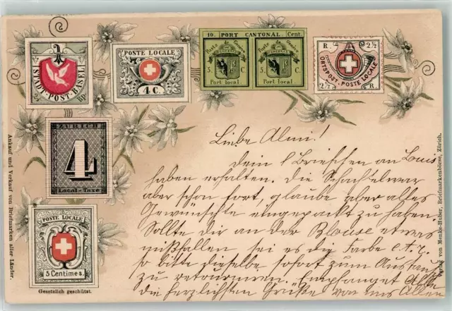 13937992 - Briefmarkenabbildungen Blumen Wappen Phila Schweiz 1906
