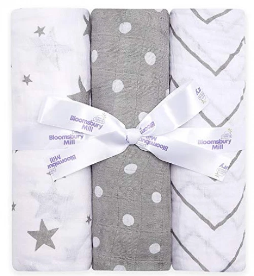 Bloomsbury Mill - Lot de 3 Grands Langes Mousseline Pour Bébé - 100% Pur...