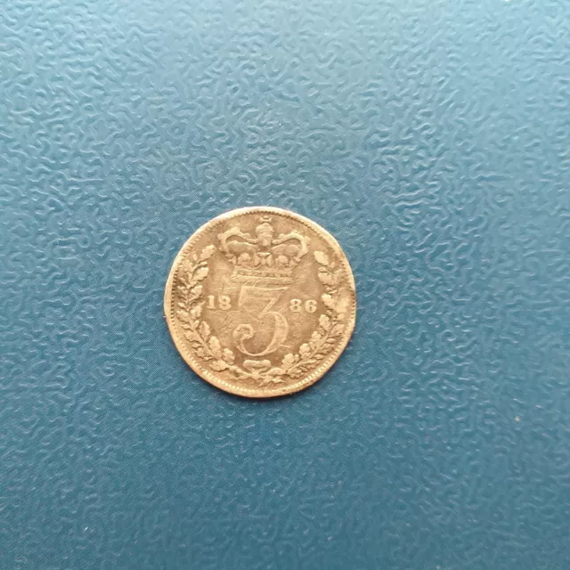 1886 Silver 3 pence Coin, Queen Victoria, Bun Head 925 Silver.