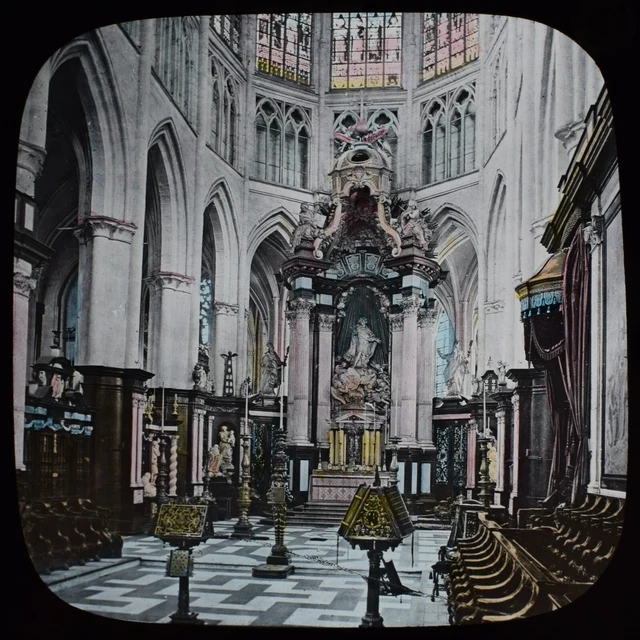 ANTIQUE Magic Lantern Slide GHENT CATHEDRAL CHOIR C1888 VICTORIAN PHOTO BELGIUM