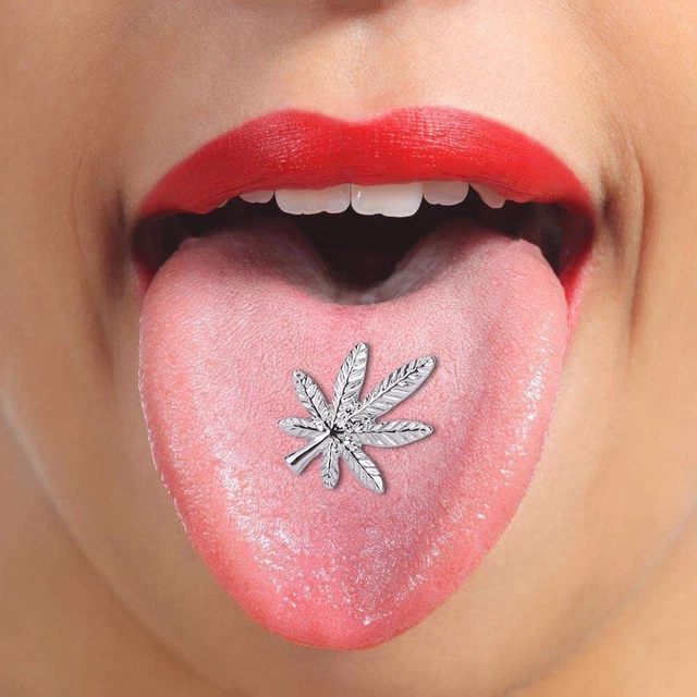 1PC Pot Leaf Shaped Tongue Ring Stainless Steel Stud Body Piercing Jewelry ECA