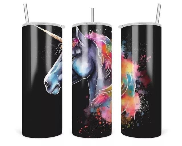 Thermobecher Isolierbecher Reisebecher 600ml (20oz) Strohhalm  - Fantasy Einhorn