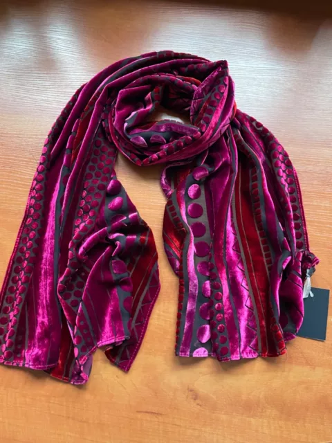 LAURA ASHLEY Luxury purple  red silk velvet scarf stole wrap evening look