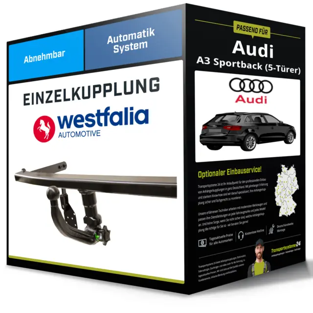 Abnehmbare Anhängerkupplung für AUDI A3 Sportback (5-Türer) 08- Typ 8P Westfalia