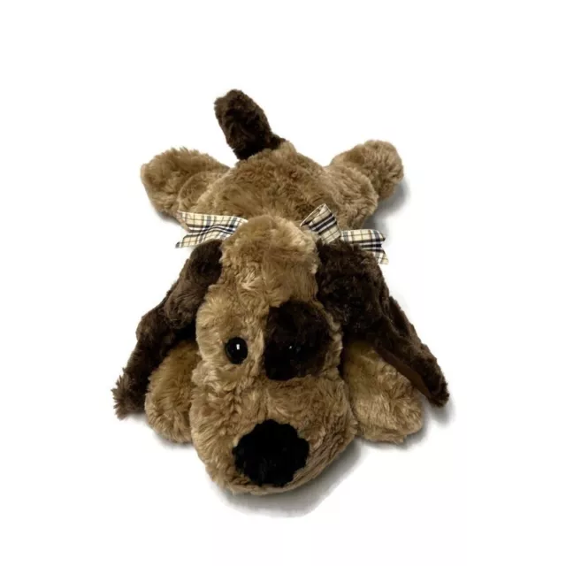 Walmart Puppy Dog Brown Dark Brown Eye Spot Floppy Beanie Laying Plush Plaid Bow