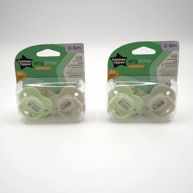 Tommee Tippee Anytime Orthodontic Soothers Dummies 0-6m 4 pack [2 x 2] Green New