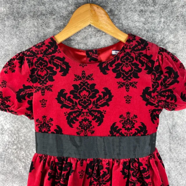 Hartstrings Dress Girls 8 Red Black Velvet Palampore Floral Ribbon Cotton Party