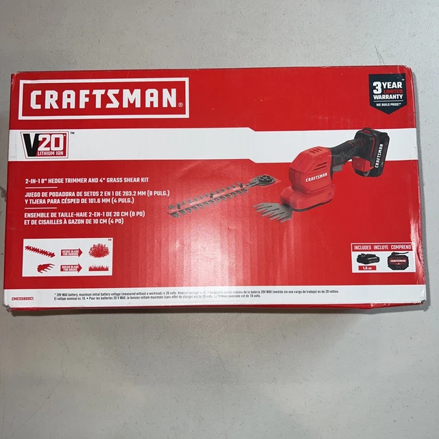 CRAFTSMAN V20 CMCSS800C1 2in1 8" Hedge Trimmer/4" Grass Shear Kit