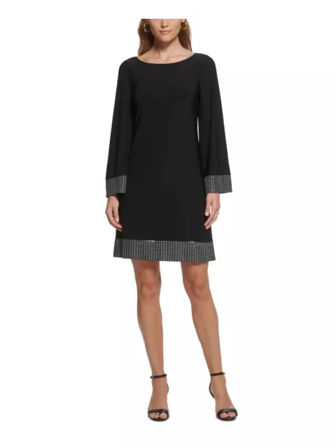 JESSICA HOWARD Womens Black Lined Long Sleeve Above The Knee Party Shift Dress 8