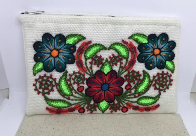 floral embroidered clutch cosmetic zip bag fabric blue red Colorful flowers