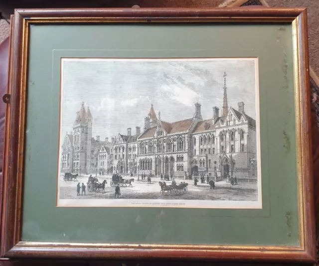 Royal Courts Of JUSTICE, hand coloured  engraving, Victorian Art.