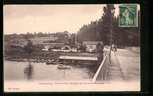 CPA Champrosay, Pont de Ris-Orangis and view of Champrosay