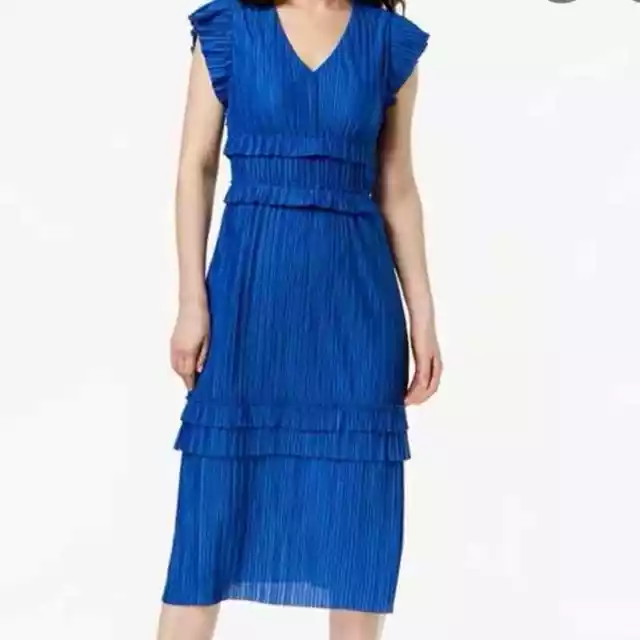 Taylor Blue Pleated and Tiered Midi Dress Women’s Size 4 Ruffle Sleeve Wedding