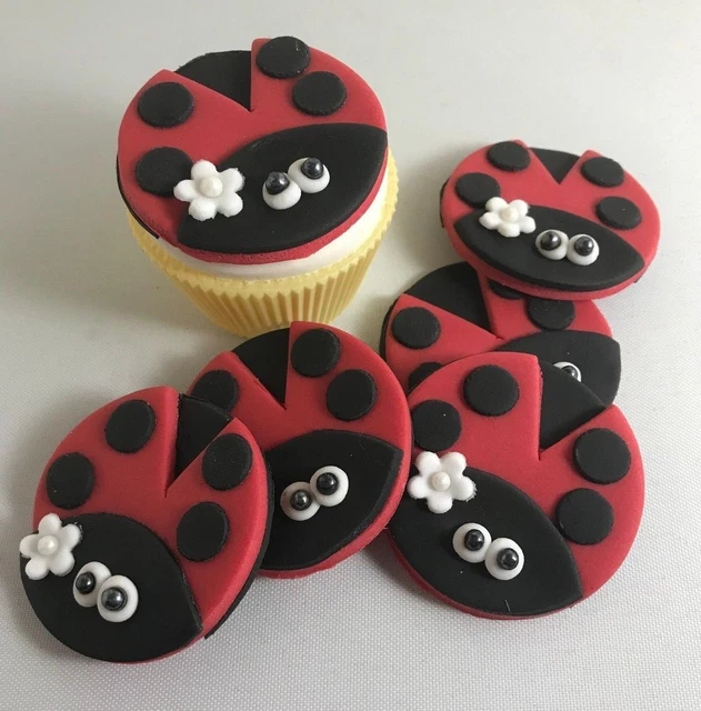 6 EDIBLE Sugarpaste LADYBIRD Cupcake Toppers- BIRTHDAY CHRISTENING EUR 4,98 - PicClick FR