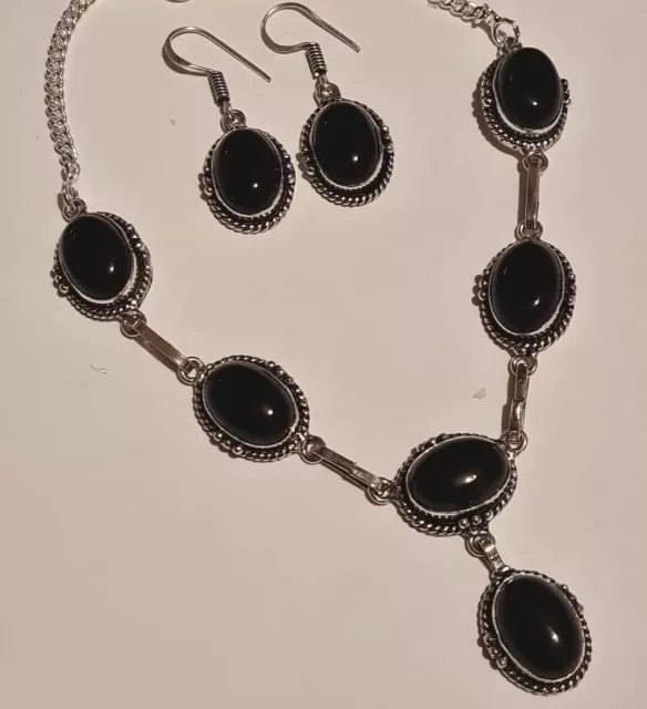 Black Onyx 925 Earring And Necklace Set. Very pretty (2001)